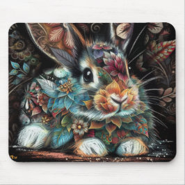 Whimsisches Bunny Rabbit Abstrakt Black Aquamarin Mousepad