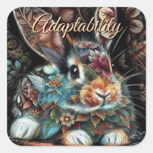 Whimsisches Bunny Rabbit Abstrakt Black Aquamarin Quadratischer Aufkleber