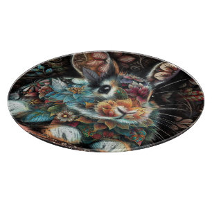 Whimsisches Bunny Rabbit Abstrakt Black Aquamarin Schneidebrett