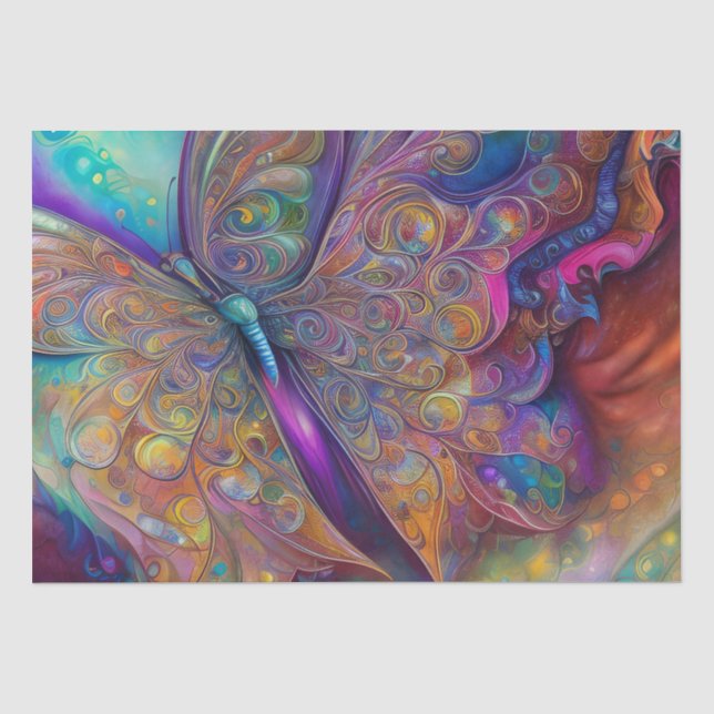 Whimsisches Butterfly-Fraktal Wasserfarbe Digitale Seidenpapier (Vorderseite)
