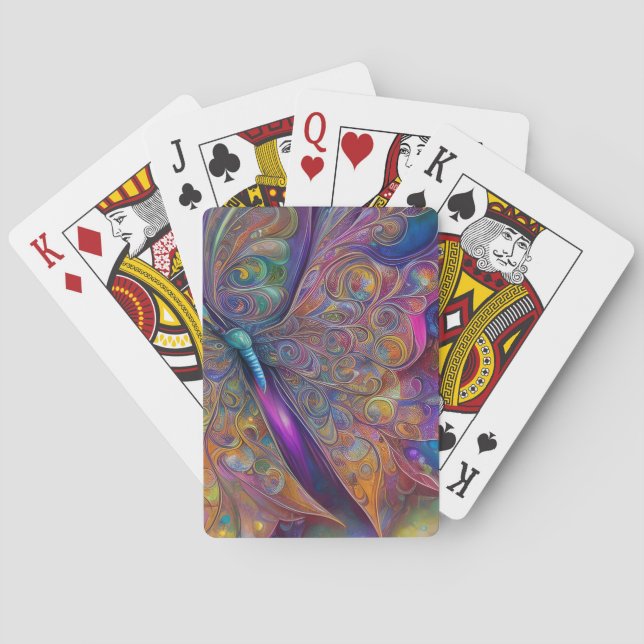 Whimsisches Butterfly-Fraktal Wasserfarbe Digitale Spielkarten (Rückseite)