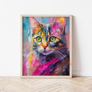 Whimsisches Cat Portrait Abstrakt Moderne Kunst Poster