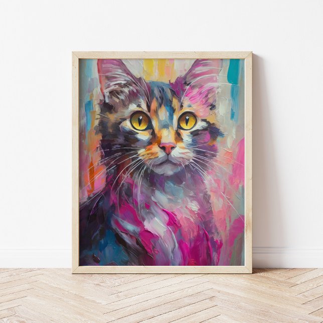 Whimsisches Cat Portrait Abstrakt Moderne Kunst Poster (Von Creator hochgeladen)