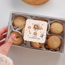 Whimsisches Circus Lion Kindergeburtstag Party Quadratischer Aufkleber