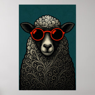 Whimsisches Cooles Curly Sheep Poster