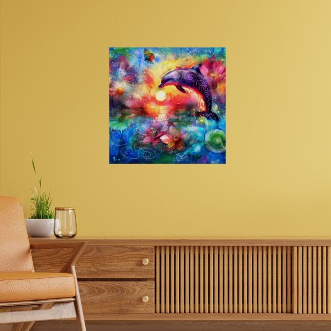 Whimsisches Delphin Coastal Nautical Floral Aquama Poster (Wohnzimmer 2)