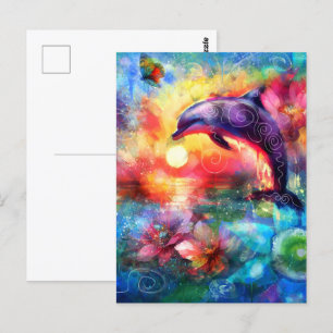 Whimsisches Delphin Coastal Nautical Floral Aquama Postkarte