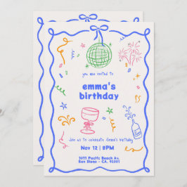 Whimsisches Disco Geburtstagsfarbe Einladung