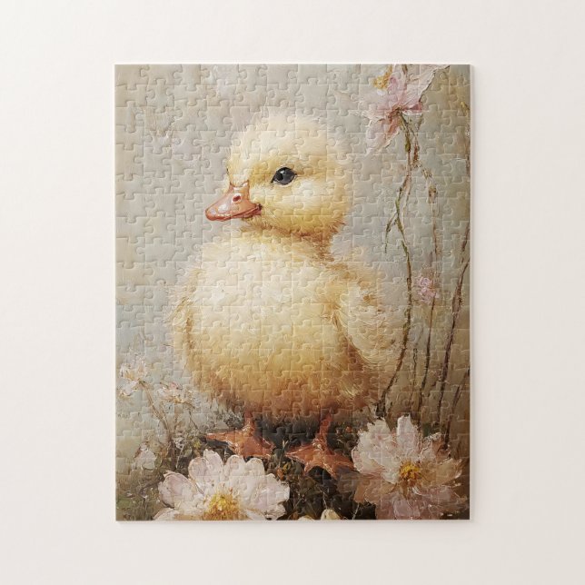 Whimsisches Duckeln mit Blume Frühlingskunst (Vertikal)