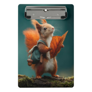 Whimsisches Eichhörnchen mit Rucksack und Herbstle Mini Klemmbrett