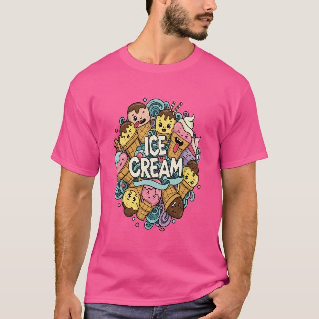 Whimsisches Eiscreme Doodle-T-Shirt T-Shirt (Vorderseite)