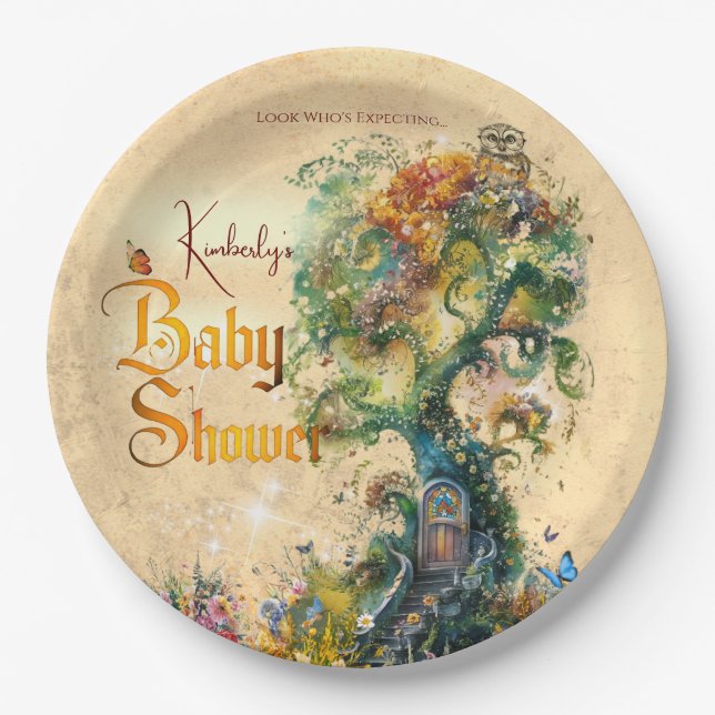 Whimsisches Fantasy Garden Baby Dusche Pappteller (Vorderseite)