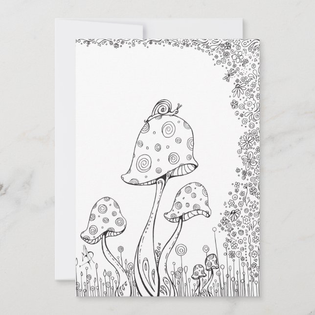 Whimsisches Fantasy Mushroom Blume Coloring Card (Vorderseite)