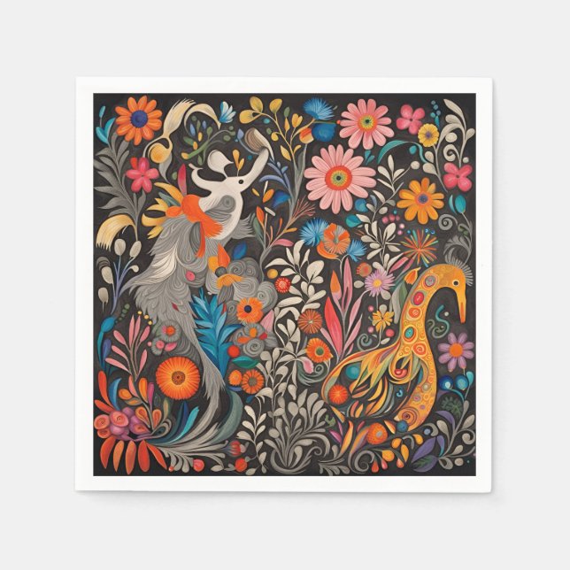 Whimsisches farbiges blumengeschmücktes Otomi-Must Serviette (Vorderseite)