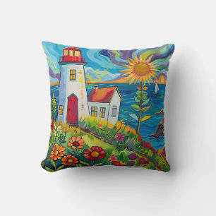 Whimsisches farbiges Blumenlichthaus Kissen