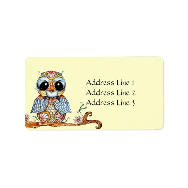Whimsisches farbiges Eule-Adressetikett Adressaufkleber (Vorne)