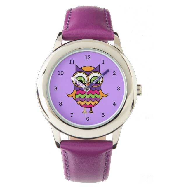 Whimsisches farbiges Eule Armbanduhr (Vorderseite)