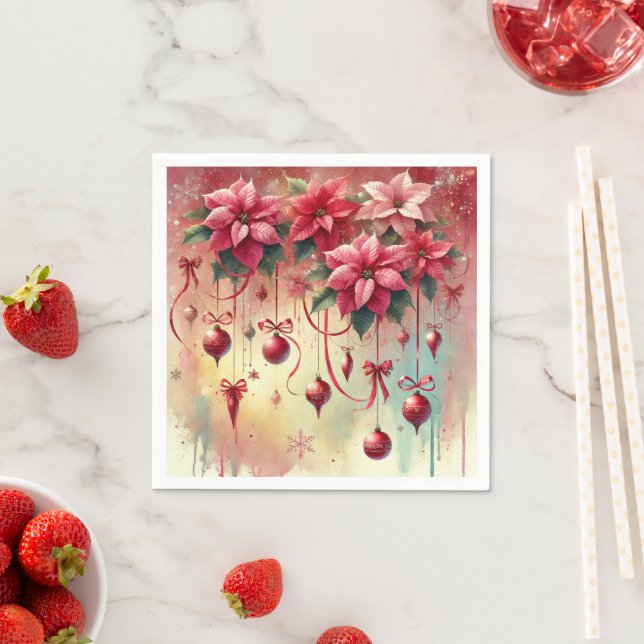 Whimsisches festes Poinsettia Baubles Decoupage Serviette (Beispiel)