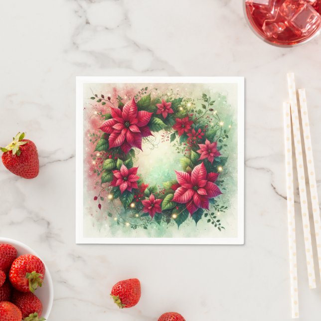 Whimsisches festes Poinsettia-Wreath-Dekoupage Serviette (Beispiel)