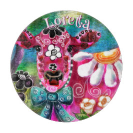 Whimsisches Floral Kuh Pink Aquamarin Schwarz Pers Schneidebrett