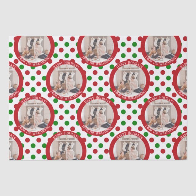 Whimsisches Foto Red Green Polka Dot Holiday Seidenpapier (Vorderseite)