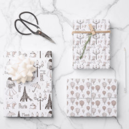 Whimsisches Französisch Geschenkpapier Set