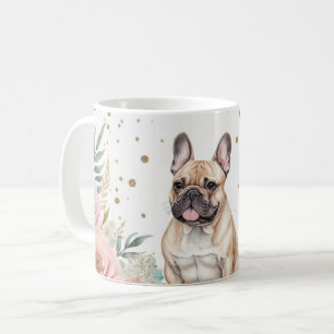 Whimsisches französisches Bulldog mit floralen Akz Kaffeetasse