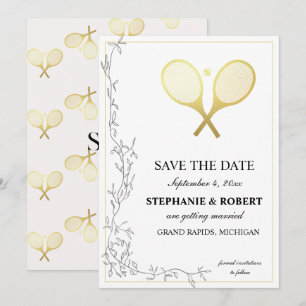 Whimsisches Goldenes Tennis Save The Date