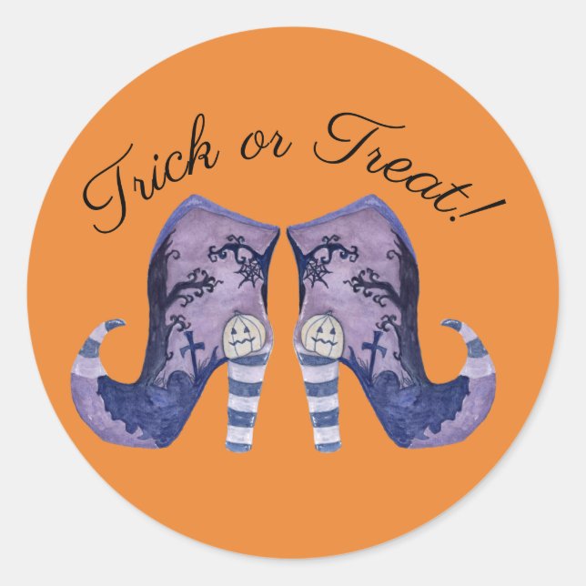 Whimsisches Halloween-Hexenstiefel Runder Aufkleber (Vorderseite)