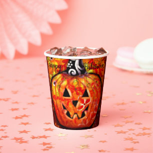 Whimsisches Halloween-Jack-O-Lantern Abstrakt-Oran Pappbecher