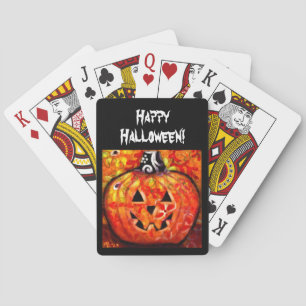 Whimsisches Halloween-Jack-O-Lantern Abstrakt-Oran Spielkarten