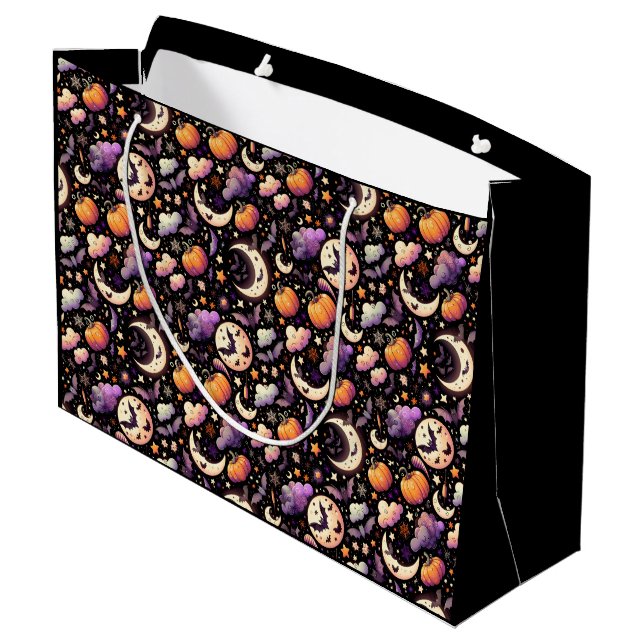 Whimsisches Halloween Night Sky Muster Große Geschenktüte (Rückseite Schrägansicht)