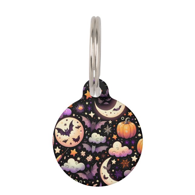 Whimsisches Halloween Night Sky Muster Haustiermarke (Vorderseite)