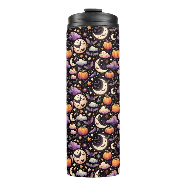 Whimsisches Halloween Night Sky Muster Thermosbecher (Vorderseite)