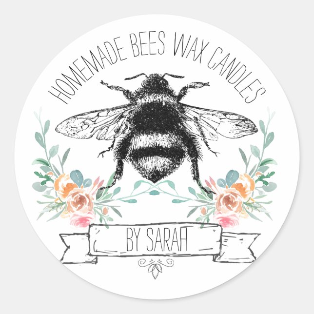 Whimsisches, hausgemachtes Bienen Wachskerzen Runder Aufkleber (Vorderseite)