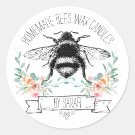 Whimsisches, hausgemachtes Bienen Wachskerzen Runder Aufkleber