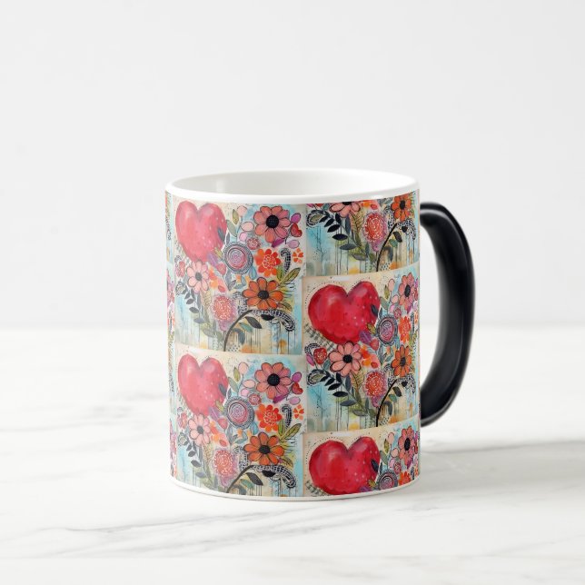 Whimsisches Herz und Blume Doodle Art Verwandlungstasse (VorderseiteRechts)