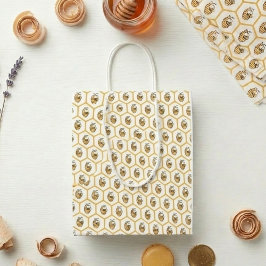 Whimsisches Honigbienen- und Gold-Sechseck-Muster Mittlere Geschenktüte