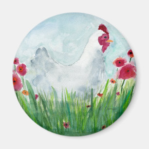 Whimsisches Hühnchen und Blume Magnet