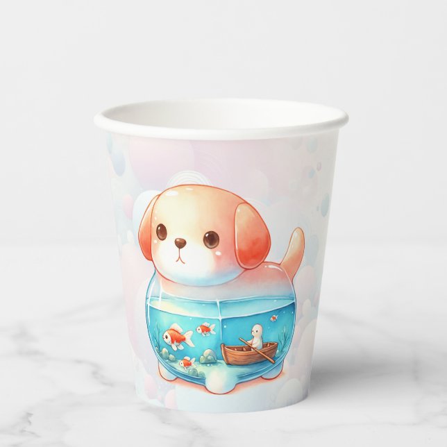 Whimsisches Hundeabenteuer Pappbecher (Vorderseite)