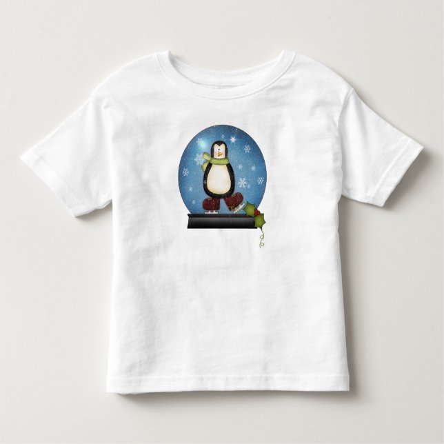 Whimsisches Ice Skaten Pinguin Snowglobe Kleinkind T-shirt (Vorderseite)