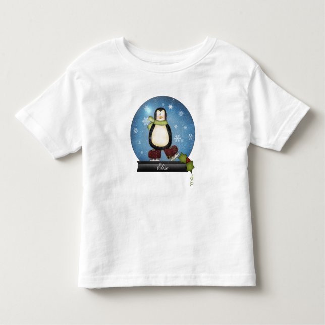 Whimsisches Ice Skaten Pinguin Snowglobe Kleinkind T-shirt (Vorderseite)