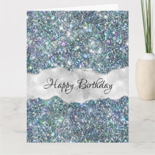 Whimsisches Imitat Blau und Silber Glitzer Geburts Karte