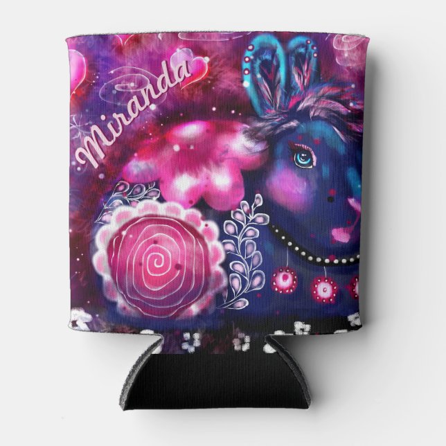 Whimsisches Kaninchen "Glamour Bunny" Pink Lila Dosenkühler (Vorderseite)