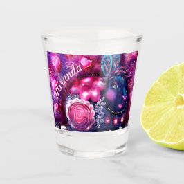 Whimsisches Kaninchen "Glamour Bunny" Pink Lila Schnapsglas