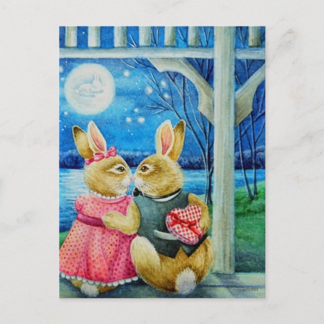 Whimsisches Kaninchen Watercolor Kunst, Dichtung u Postkarte (Vorderseite)