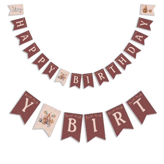Whimsisches Kindergeburtstag-Party Wimpelkette (Whimsical Animals Circus Kids Birthday Party Bunting Flags)