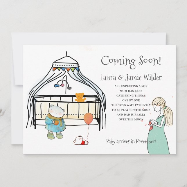 Whimsisches Kinderzimmer und Mama Ankündigung (Vorderseite)