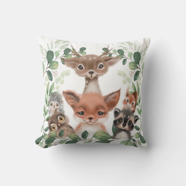 Whimsisches Kinderzimmer von Waldtieren Kissen (Vorderseite)