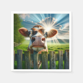 Whimsisches Kuh-Peering über Zaun Serviette